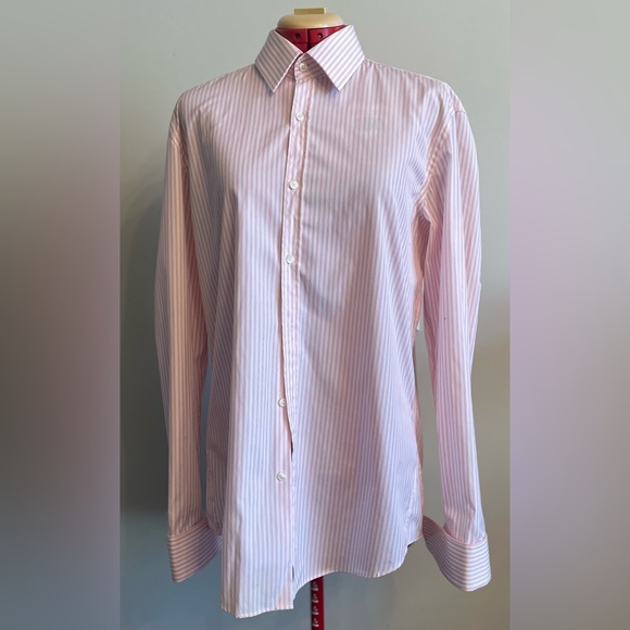 Hugo Boss - Pink/ white stripe dress shirt w/french cuffs Size 41 (16”neck) - Picture 3 of 4